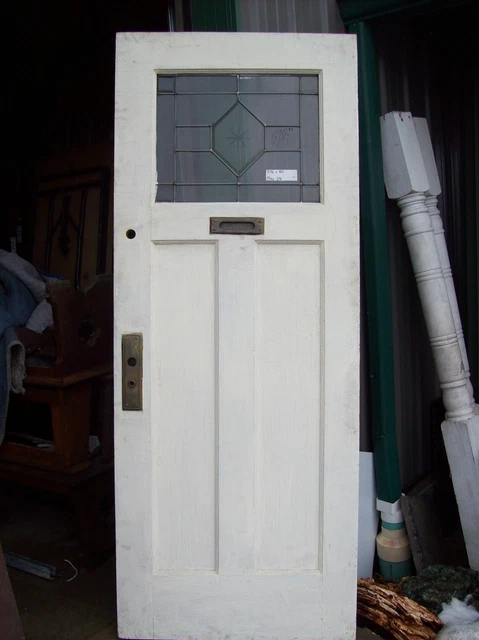 Painted door beveled glass window in top etching  (D 27)