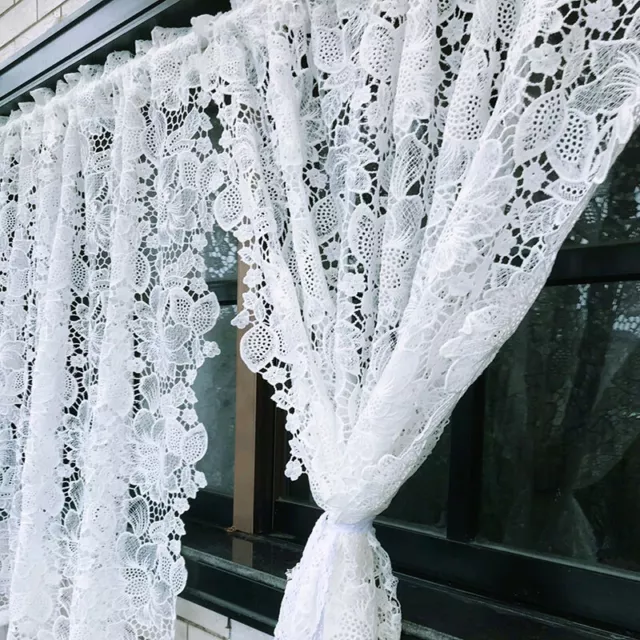 1PC Embroidered Hollow Lace Curtain Window Drape Home Cafe French Pastoral White