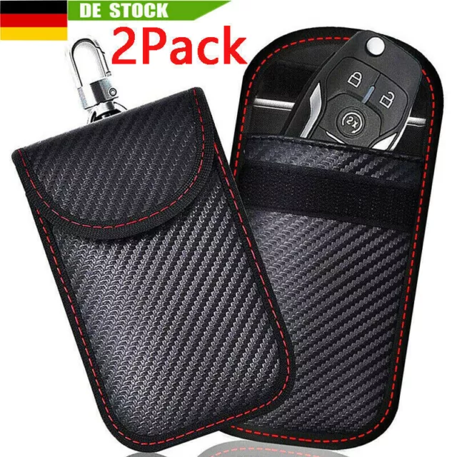 2x Auto Schlüssel Keyless Go Schutz RFID Funk Blocker Tasche Etui Hülle Carbon