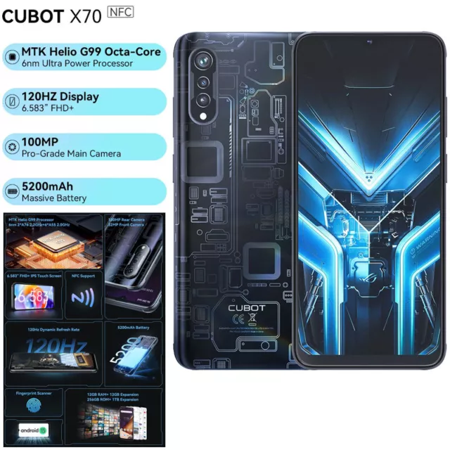 Official shop】CUBOT X70 Smartphone Helio G99 Octa-Core 120Hz 6.583 Inch  Screen 24GB RAM(12+12GB) 256GB ROM 5200mAh 100MP Camera Mobile Phone NFC