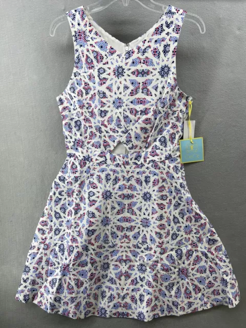 CeCe Dress Womens 8 Fit & Flare Blue Mosaic Print Cut Out Sleeveless Lined NWT