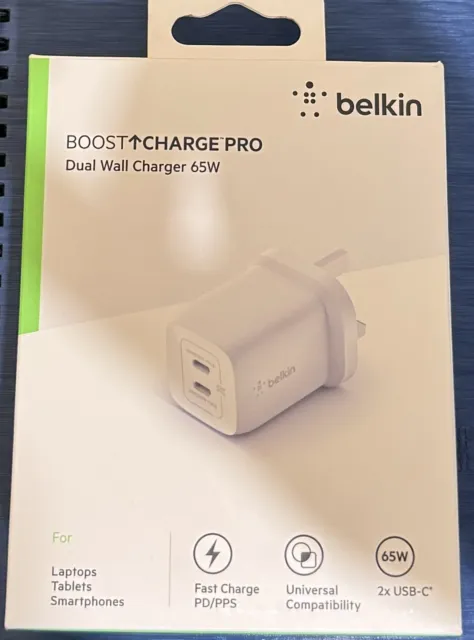 Belkin Boost Charge Pro 65W DUAL USB-C GAN CHARGER White