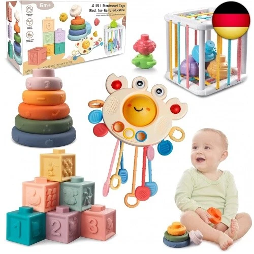 Aliex Baby Erstausstattung | 4 in 1 Montessori Spielzeug Baby ab 6 9 12 Monate