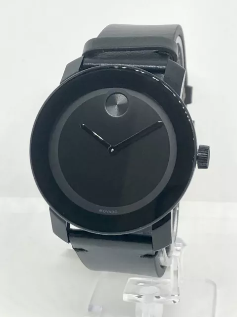 Movado Bold Black Museum Dial Leather Strap Men's SWISS Watch 3600306