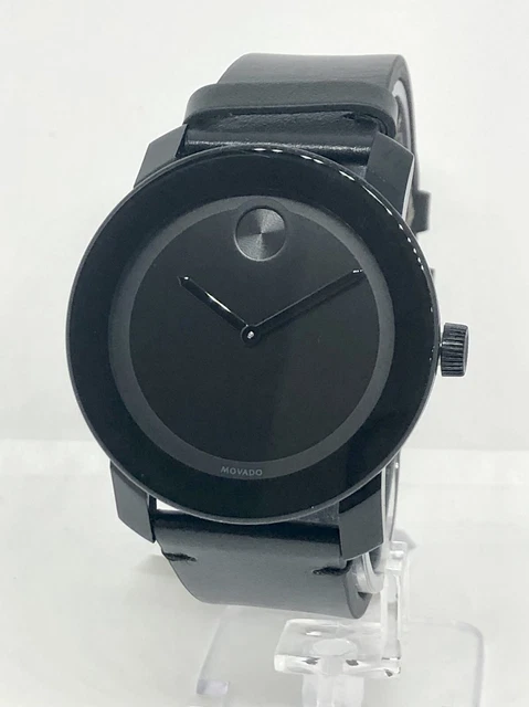Movado Bold Black Museum Dial Leather Strap Men's SWISS Watch 3600306