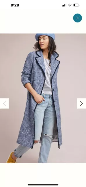 Anthropologie Helene Berman Tweed long coat NWT Blue Black