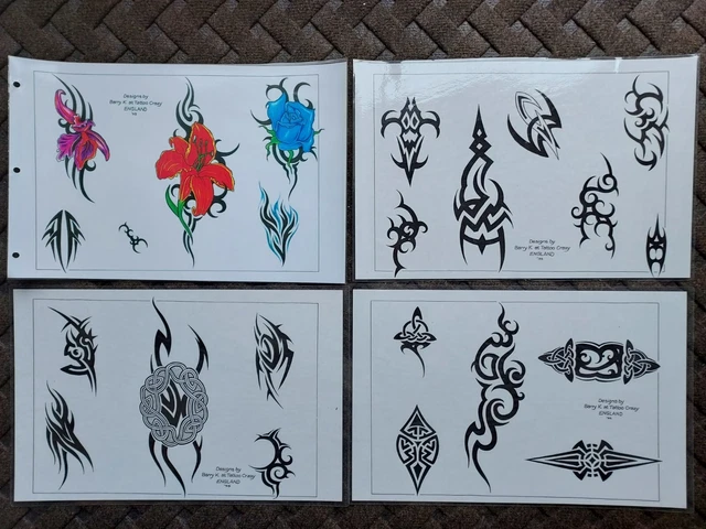Lote de 4 Hojas de Tatuaje De Colección Barry K at Tattoo Crazy England