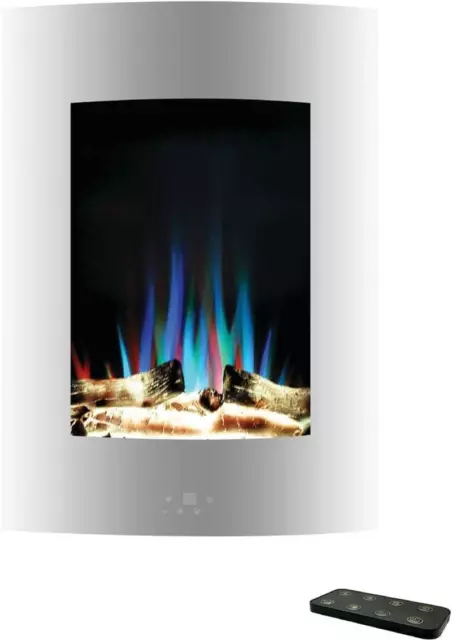 27 Inch Tall Vertical Wall Mounted Curved Panel Electric Fireplace Heater with L