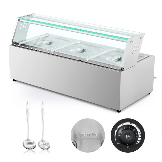 Commercial Countertop Food Warmer 3pc Electric Warming Tray for Catering Party