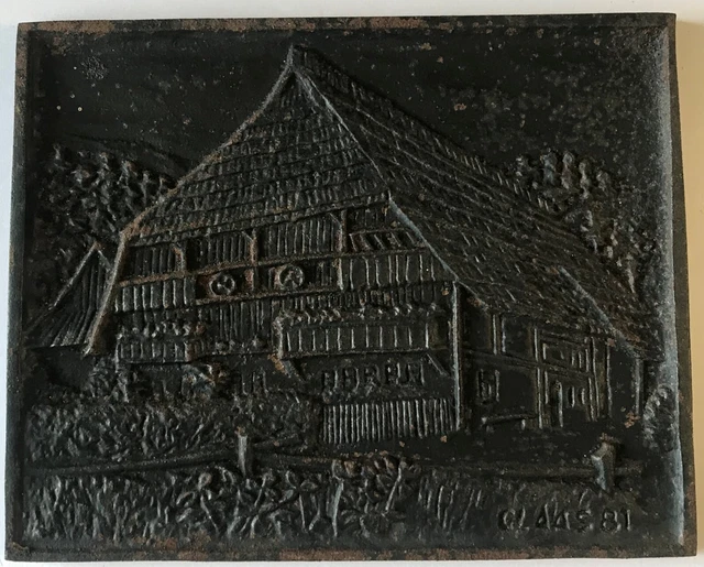 CLAAS - Gusseisen-Platte – Bauernhaus von 1981 / Wandbild / Reliefplatte aus Nac