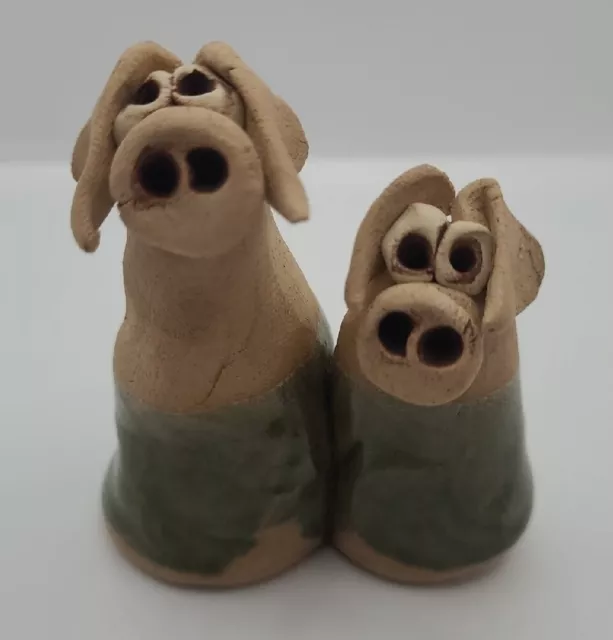 Hand Made Pair Of Quirky Adorable Clay Pigs (Attached)