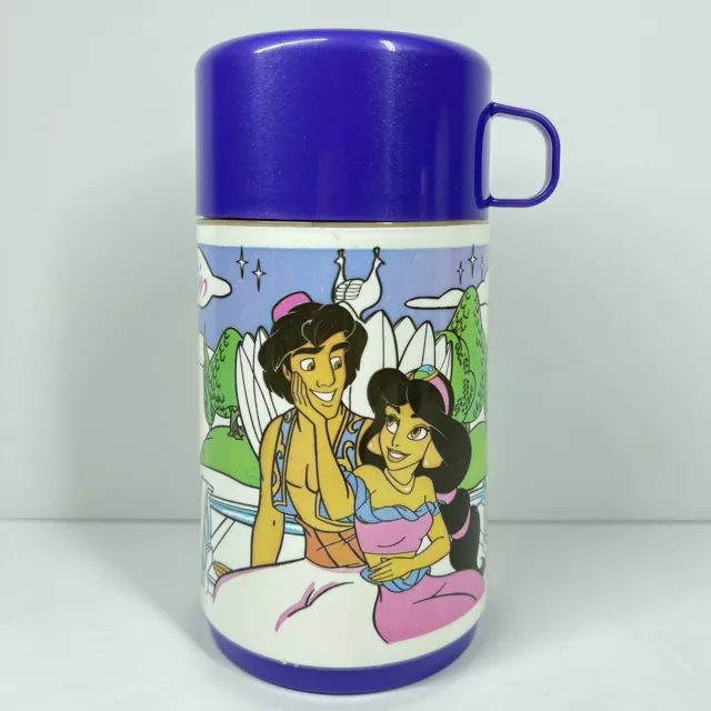 VTG DISNEY Aladdin Jasmine Thermos W/Purple Lid 90's Insulated Mug 8oz