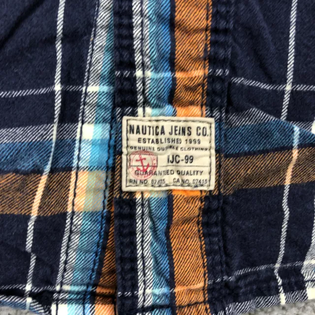 Nautica Shirt Men Large Blue Orange Plaid Flannel Button Up Tartan Camp Pockets 3