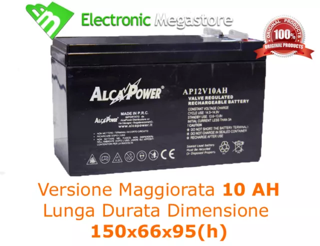 Batteria Ermetica Ricaricabile al Piombo 12V Volt 10Ah per bici elettriche