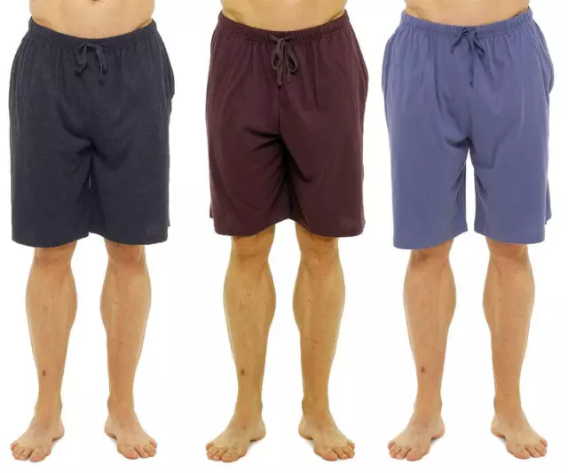 Mens 3 Pack 100% Cotton Lounge Shorts Sleep Pyjama Pj Bottoms With Pockets