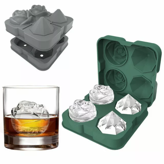 3D Rose Dimond Silicone Ice Cube Tray Maker Mold Whiskey Freezer Soap Mould Tool