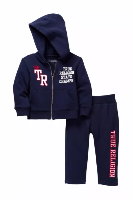 New True Religion Baby Boys Outfit 2Pc Gift Set Hoodie Sweatpants Tracksuit 12M