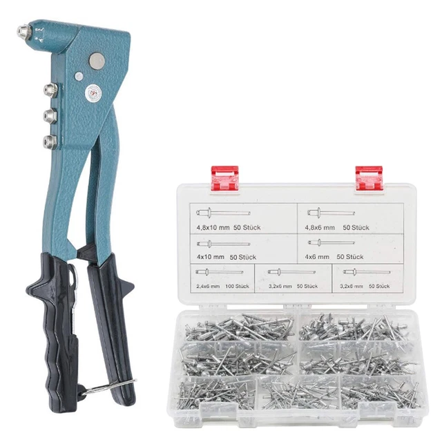 Lolileo Pistolet à Rivets Manuel + 100 Rivets & 4 Forets HSS – Kit Complet Riveteuse Pour Auto, Meuble, Métal