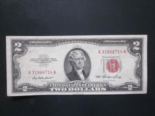 $2 dollars 1953 Red Seal old collectible note 