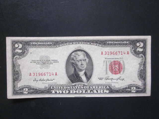 $2 dollars 1953 Red Seal old collectible note 
