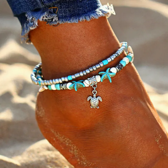 Turtle Ankle Bracelet Women Silver Anklet Foot Jewelry Chain Beach Jewelry Gifts