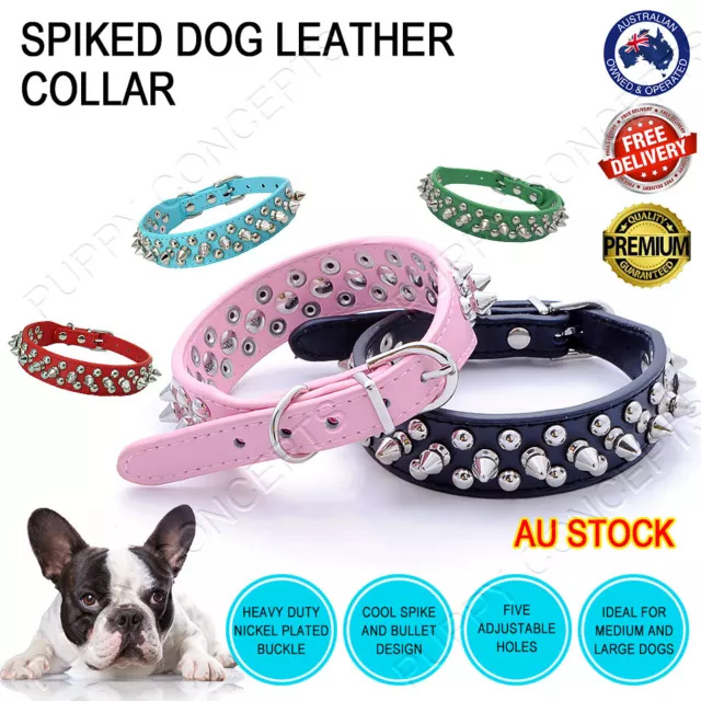 Leather Collar Fashion Spike Spiked Rivet Stud Studded Large Pet Dog Puppy 3cm