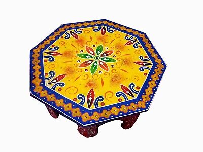 Indian wooden bajot chowki embossed painted handcrafted rajasthani wood table 3