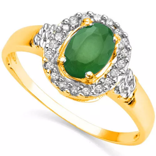 Lovely 1.11 Ctw Genuine Diamond & Genuine Emerald In 925 Sterling Silver Ring