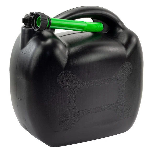 Jerrycan 20 L Noir Plastique Avec Tuyau de Remplissage Vert, Admission