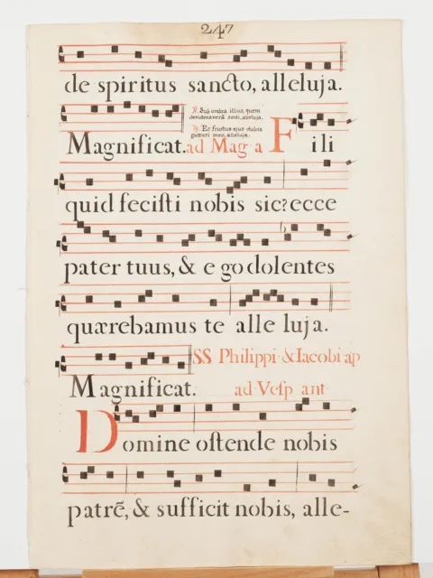 17th Century Antiphonal Music Two Sided Vellum Manuscript 18" × 12" 247/248