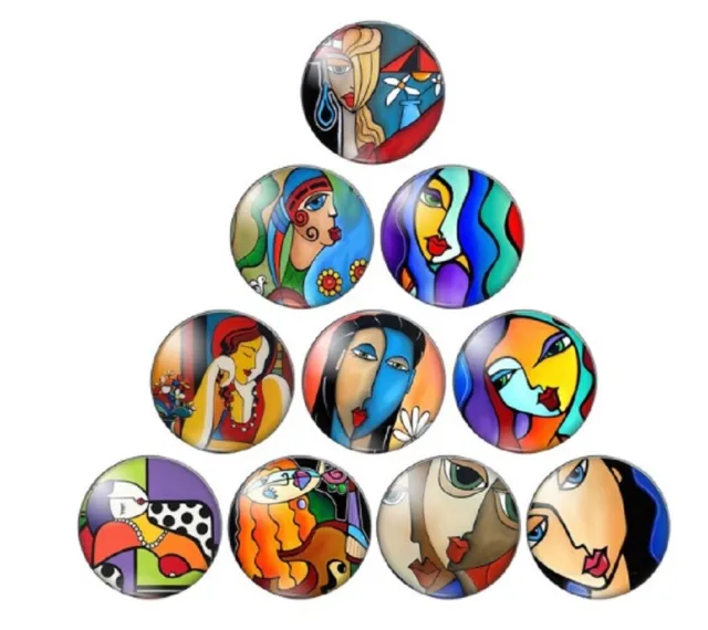 10 Artistic Abstract Women Cabochons Mixed Round Glass Cabochon Flat Back Craft