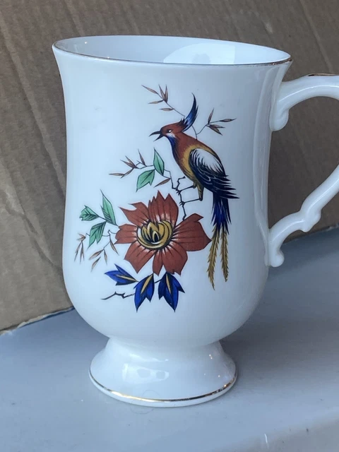 Crown Staffordshire Bone China Footed Mug Cup Oriental Birds England