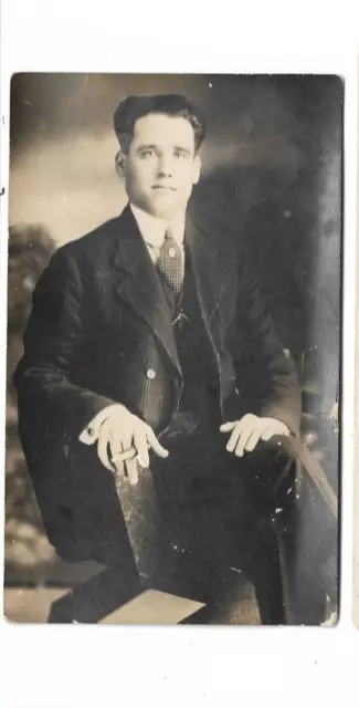 RPPC Handsome Young Man Smoking Cigar - Real Photo Postcard c1920