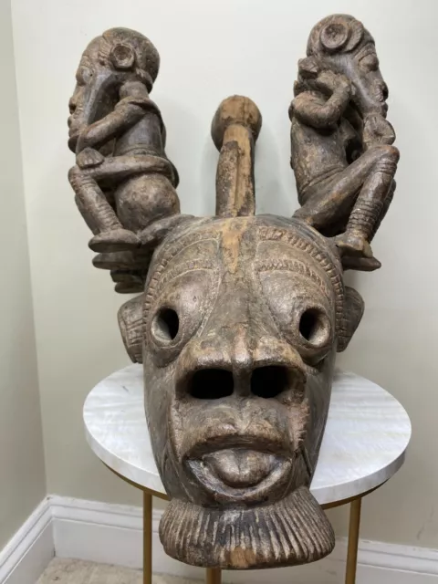 African Yoruba Helmet Mask Shango/Ebeji Ceremony Mask African Art 11" X 9" X 8" 2