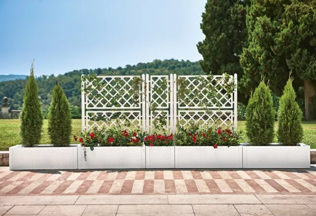 Gartenspalier Spalier Rankhilfe Rankgitter Pflanzkasten Blumenkübel Weiß XXL
