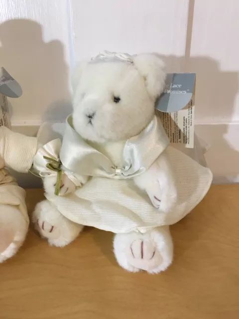 Russ Berrie Plush Bride & Groom Bear White Lace And Promises 7” Wedding Stuffed 2