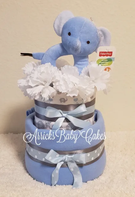 Diaper Cake~Lil Elephant~Baby Shower Gift~Baby Boy~Centerpiece~Free Shipping 🐘