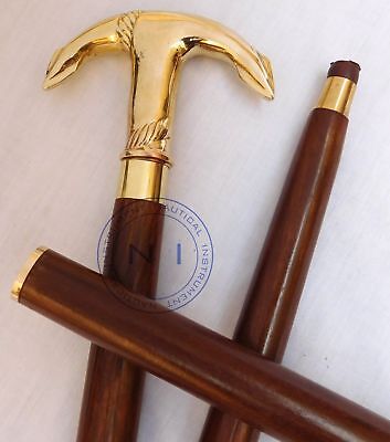 Navy Solid Brass Brown Wooden Walking Cane Brass Anchor  Head Handle Stick Gift 2