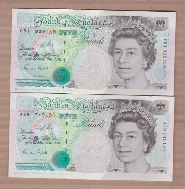 Two B357 G.m.gill A59 & C51 Five Pound Banknotes In Extremely Fine Condition.