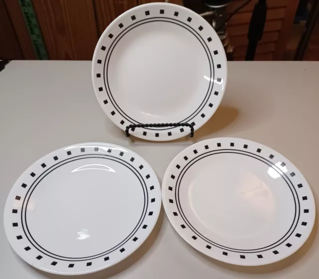 Corelle "City Blocks" Set of 3 Black/White Geo. Bread Dessert Plates