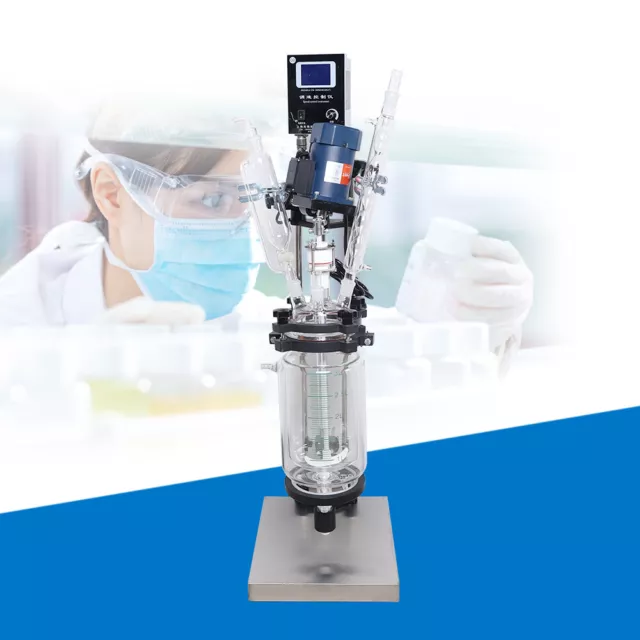 3L Lab Jacketed Glass Reactor 2-Layer Digital Reaction Kettle Vessel 680/rpm 90W