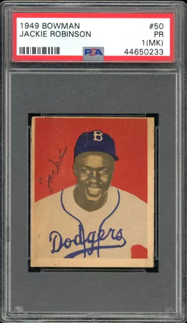 1949 Bowman Jackie Robinson Rookie Card #50 RC HOF - Certified PSA 1 MK - Rare!