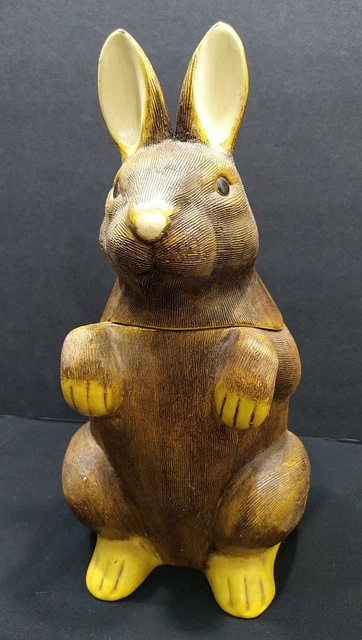 VINTAGE realistic brown BUNNY RABBIT COOKIE JAR CERAMIC Rare!