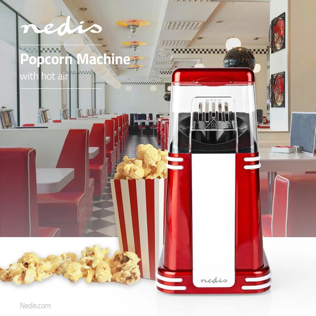 Popcornmaschine 1200 Watt Retro Popcornmaker rot mit Heißluft ohne Fett oder Öl