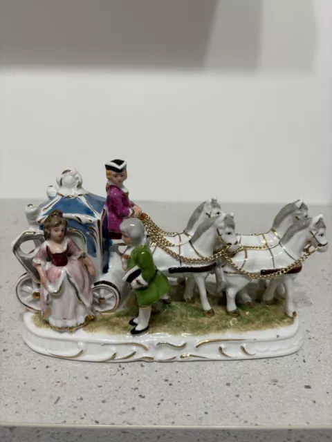 Vintage German Porcelain Horse Drawn Carriage Figurine Princess / Cinderella.