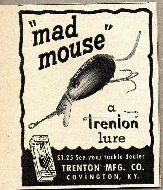 1948 Print Ad Mad Mouse Fishing Lures Trenton Mfg Covington,KY