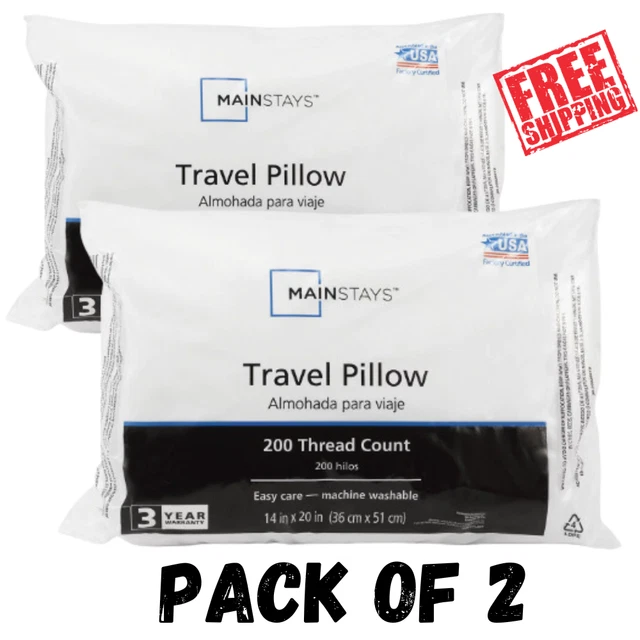Mainstays Sleeping Travel Bed Pillows 14" X 20" 100% Polyester (Pack of 2)
