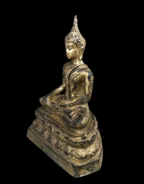 A Thai Gilt Bronze Seated Thai Buddha On Lotus Throne , Sukhothai Style 19th C 3