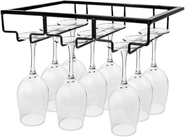 3 Rows Under Cabinet Wine Glass Rack Holder Stemware Storage for Bar Kitchen
