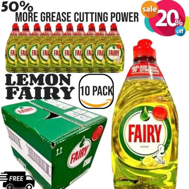 10 X Fairy Lemon Washing Up Liquid Kitchen Dish Clean Detergent Long Last 320Ml